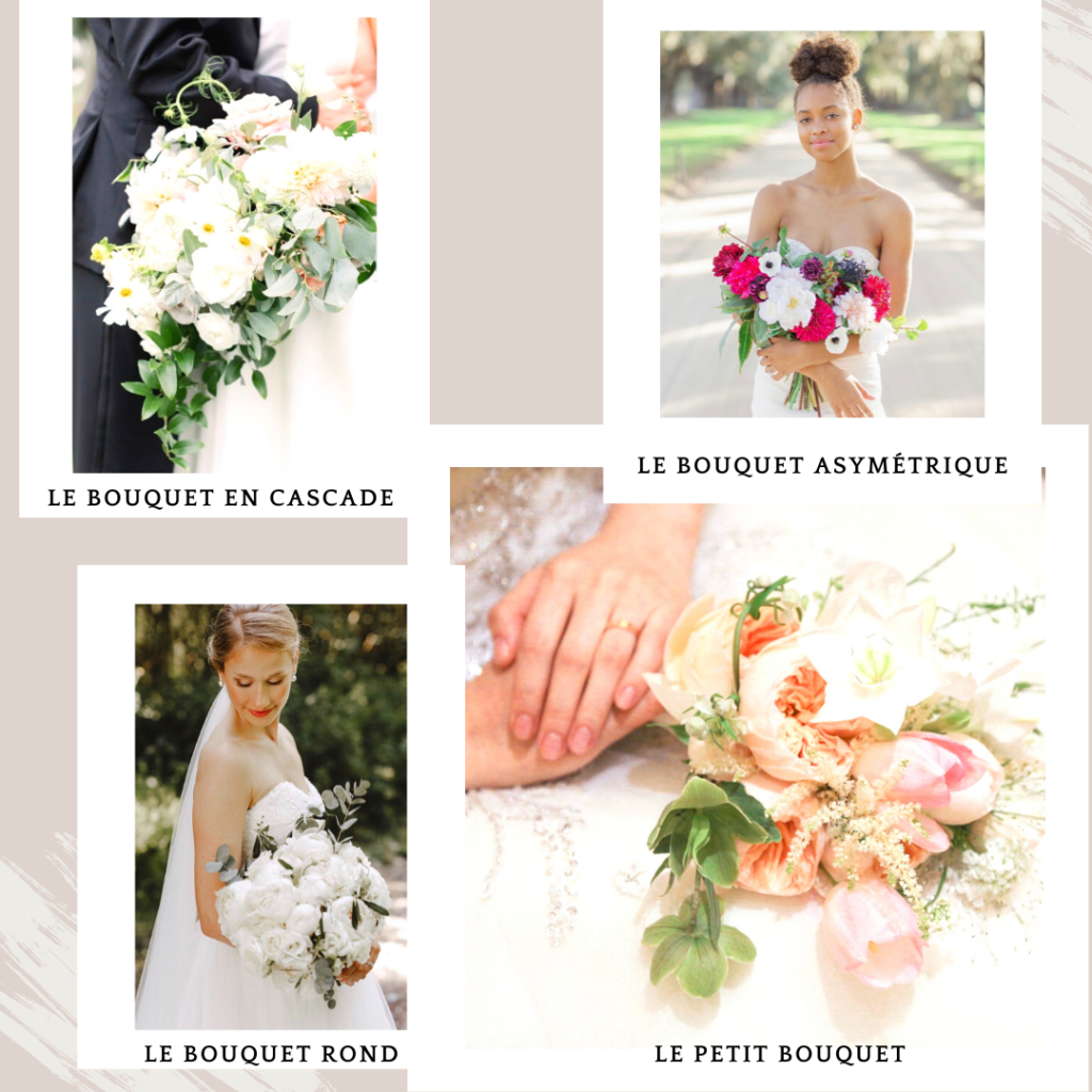 Montage de 4 bouquets de fleurs différents. Paris en Noces. Wedding planner en île de France.